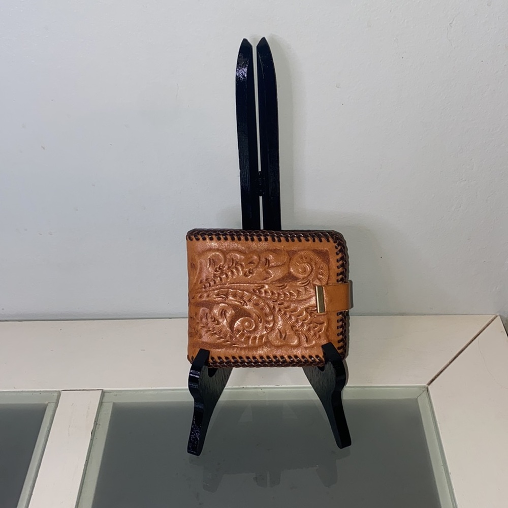 Vintage Tooled Leather Wallet FLORAL BOTANICAL Wallet with Coin Pouch 1960/1970